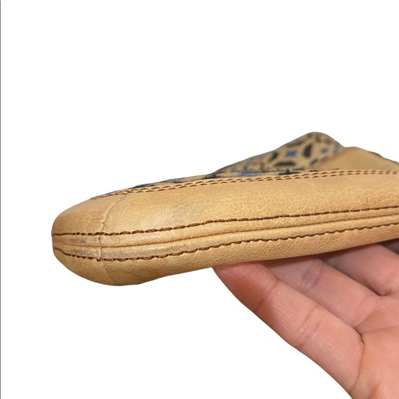 VTG Fossil Crossbody Bag Purse Natural Leather Textile Cowhide Blue 10”X 10.5” - Picture 6 of 14